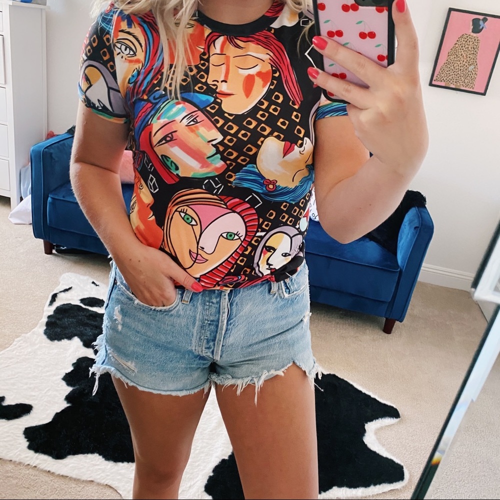 SHEIN Multicolor Abstract Faces Tee